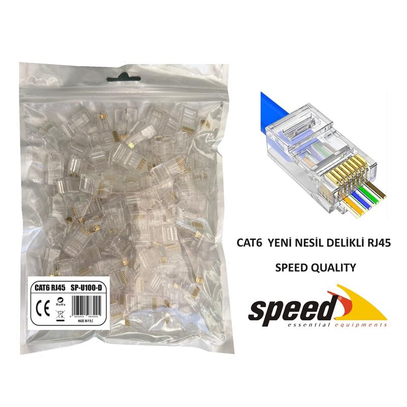 SPEED SP-U100-D CAT6 YENİ NESİL DELİKLİ EZRJ45 KONNEKTÖR 100 ADET